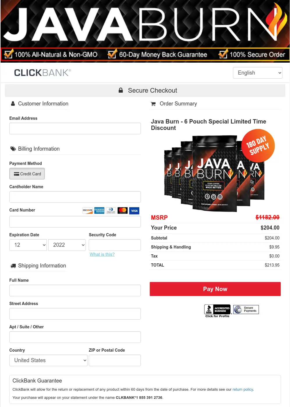 Java Burn  Checkout Page
